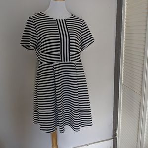CeCe black and white striped A-line pleated dress